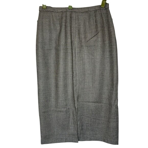 Vtg Lauren Ralph Lauren Wool Houndstooth Skirt Sz 10 Black Gray Lined Straight - Picture 2 of 9